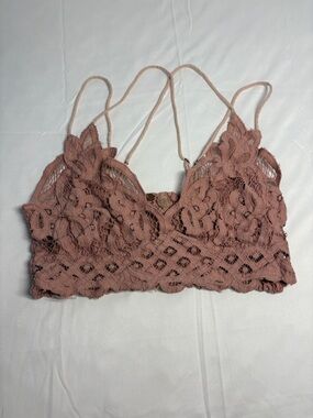 Free People FP One Adella Lace Bralette Boho Rose Pink Smocked Back Size S/XS